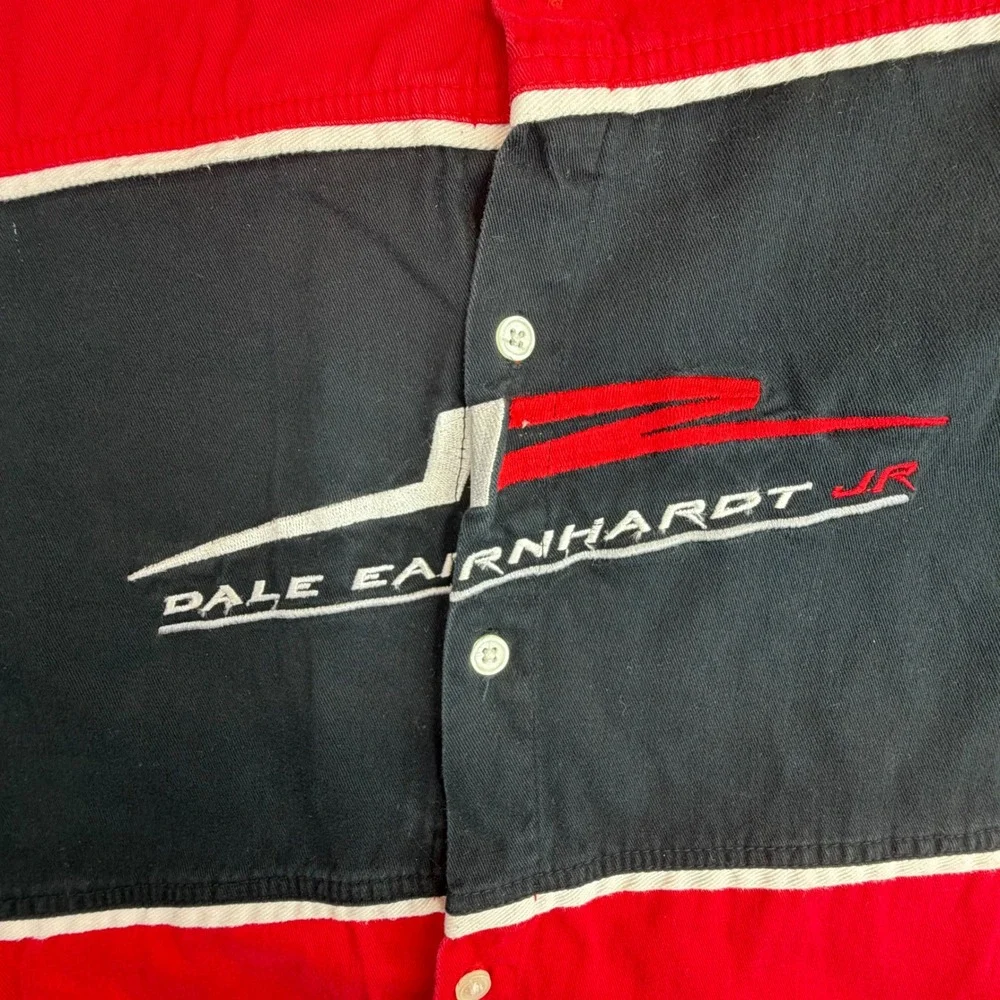 Dale Earnhardt Jr Shirt Mens Large Red NASCAR Racing No 8 Garage‎ S/S Button Up